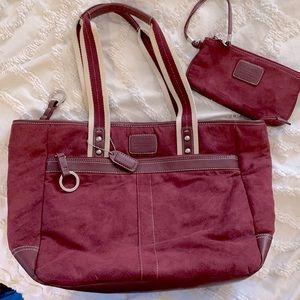 Coach Maroon Tote Bag Sueded & matching clutch!